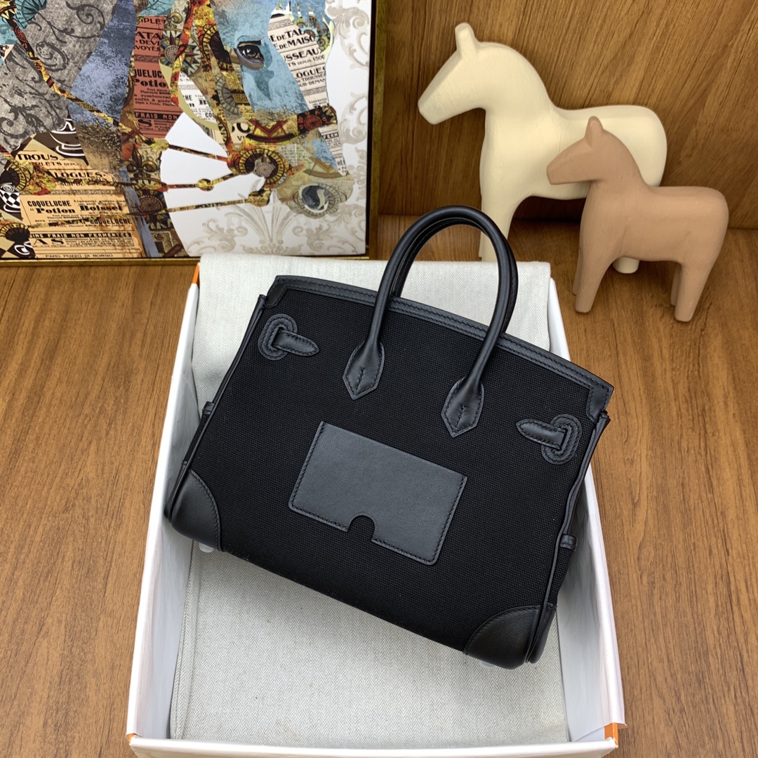 Hermes Cargo Birkin 25CM Limited Edition Canvas Handbag Black 